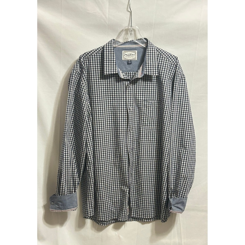 Flag & Anthem Mens XXL Navy White Gingham Check Long‎ Sleeve Button Down Shirt